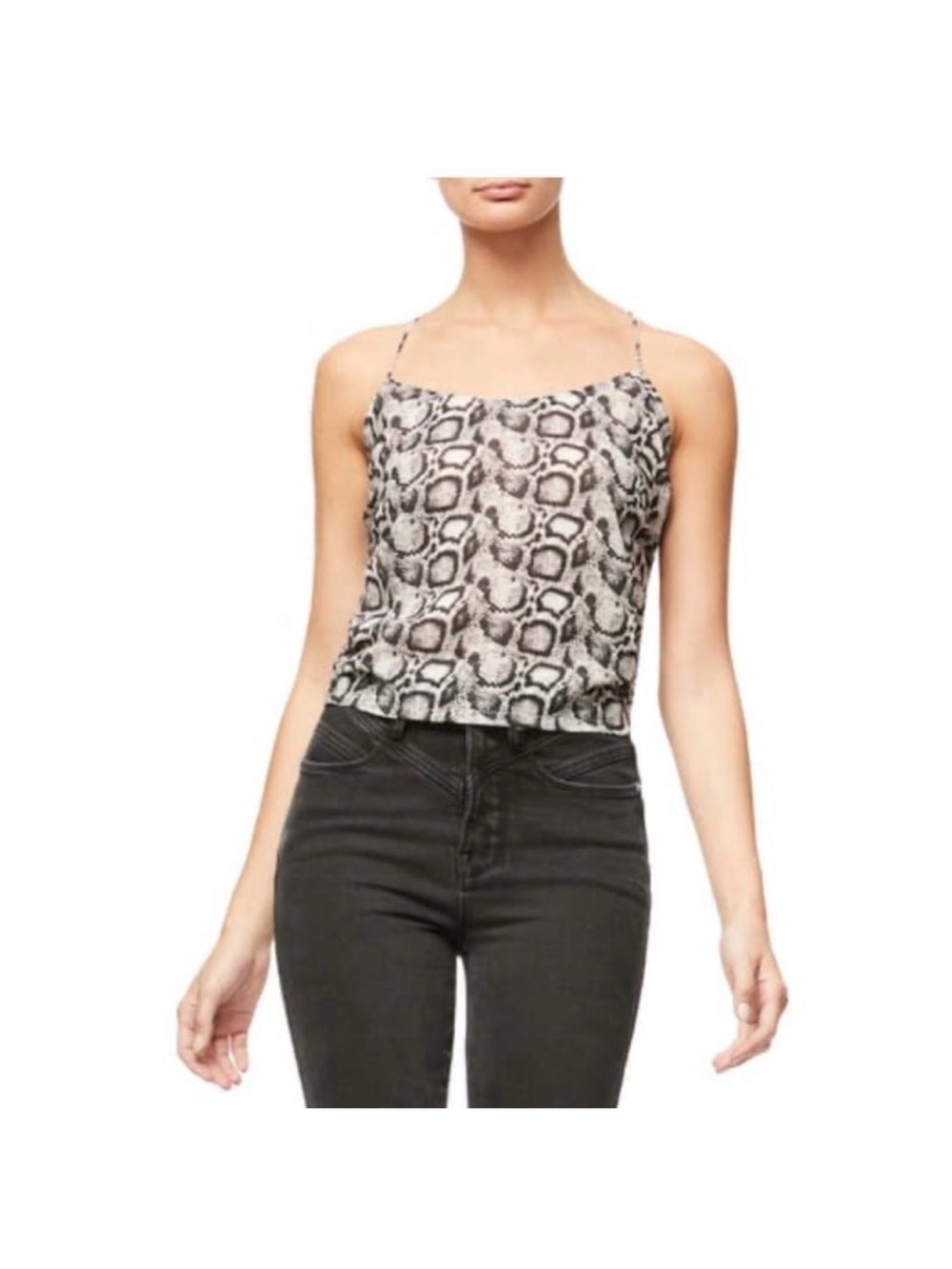 Good American Snake-Print Spaghetti Strap Cami - Black & Gray